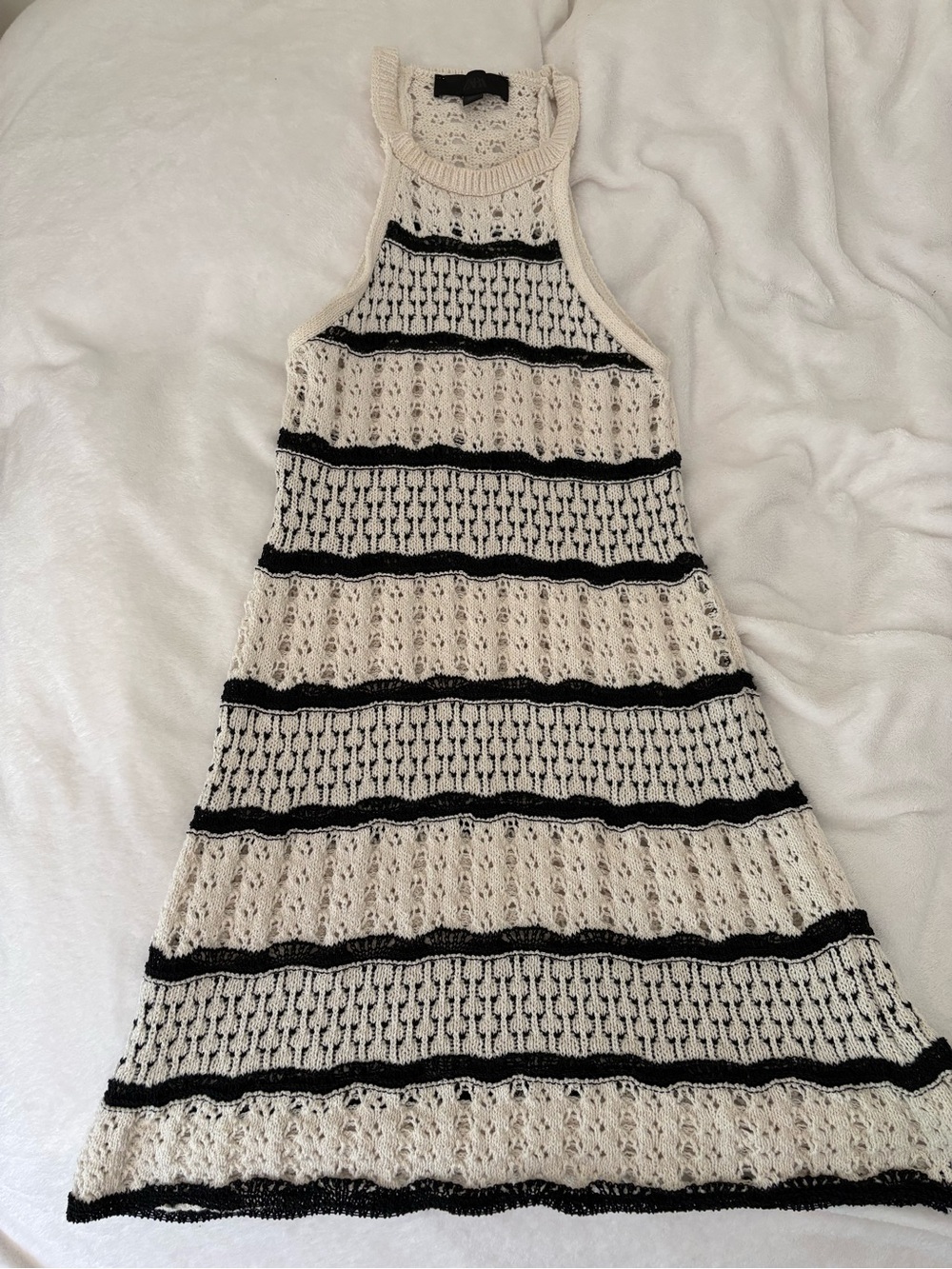 Zara Open-Knit Cream Mini Dress